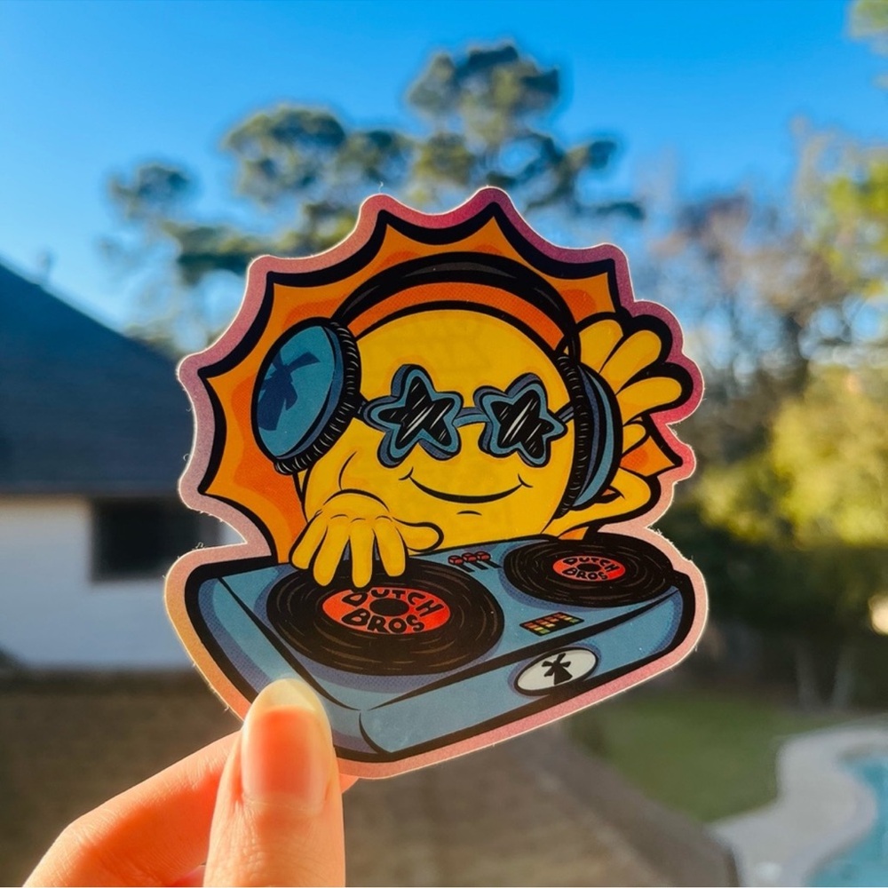 Dutch Bros Vibrant DJ Sun Sticker
